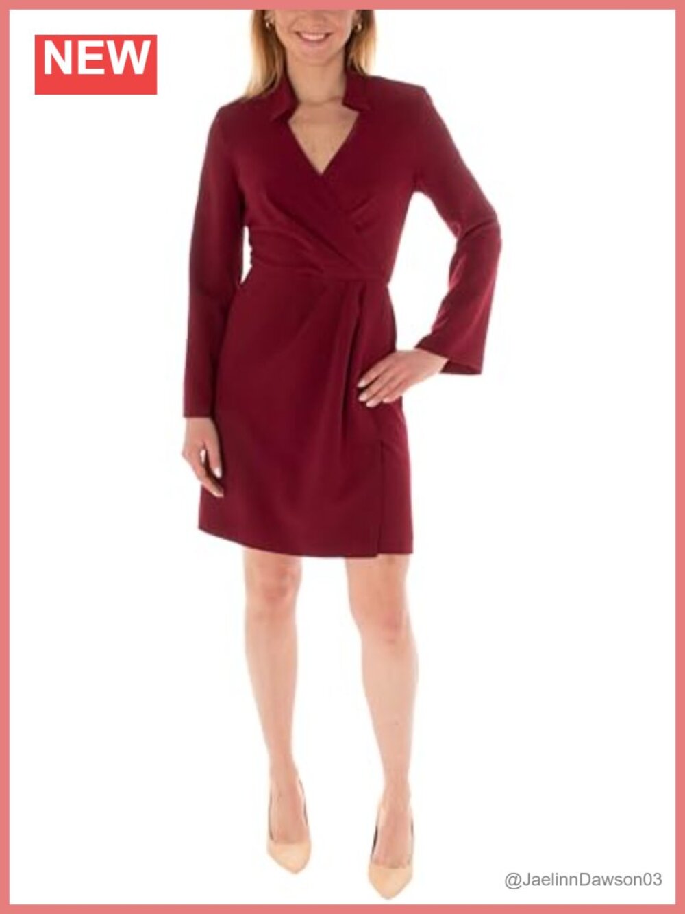 Long Sleeve Pleated Collared V-Neck Wrap Mini Dress
